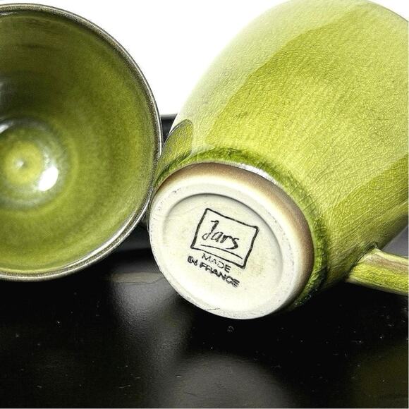 Jars France Tourron Tilleul Avocado Green Stoneware Mugs (Set of 2) - Picture 2 of 15